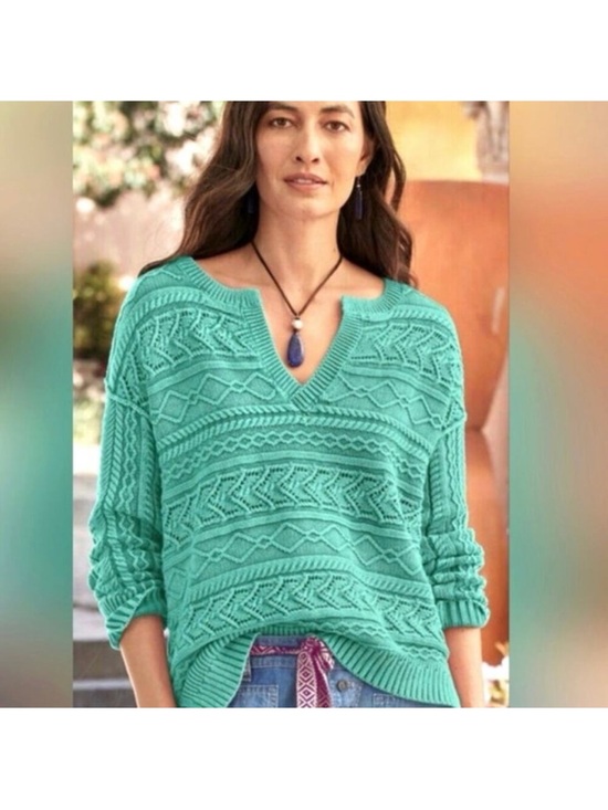 Sundance Sweaters - Sundance Rita Teal Cotton Easy Cable Knit Sweater Size Medium